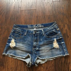Distressed Jean shorts.